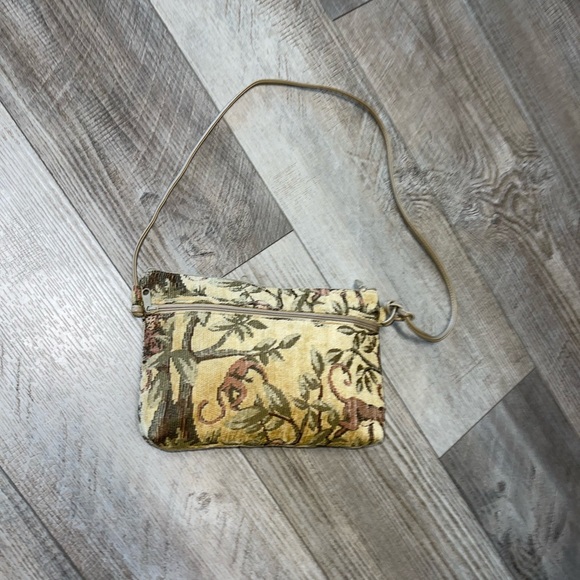 Vintage Bags by Pinky tapestry leather crossbody made in USA purse monkey design - Picture 3 of 7